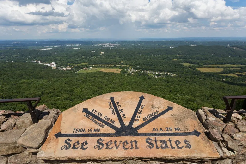 stone showing you can see seven states from viewpoint in chattanooga, one of the best places in the south to visit