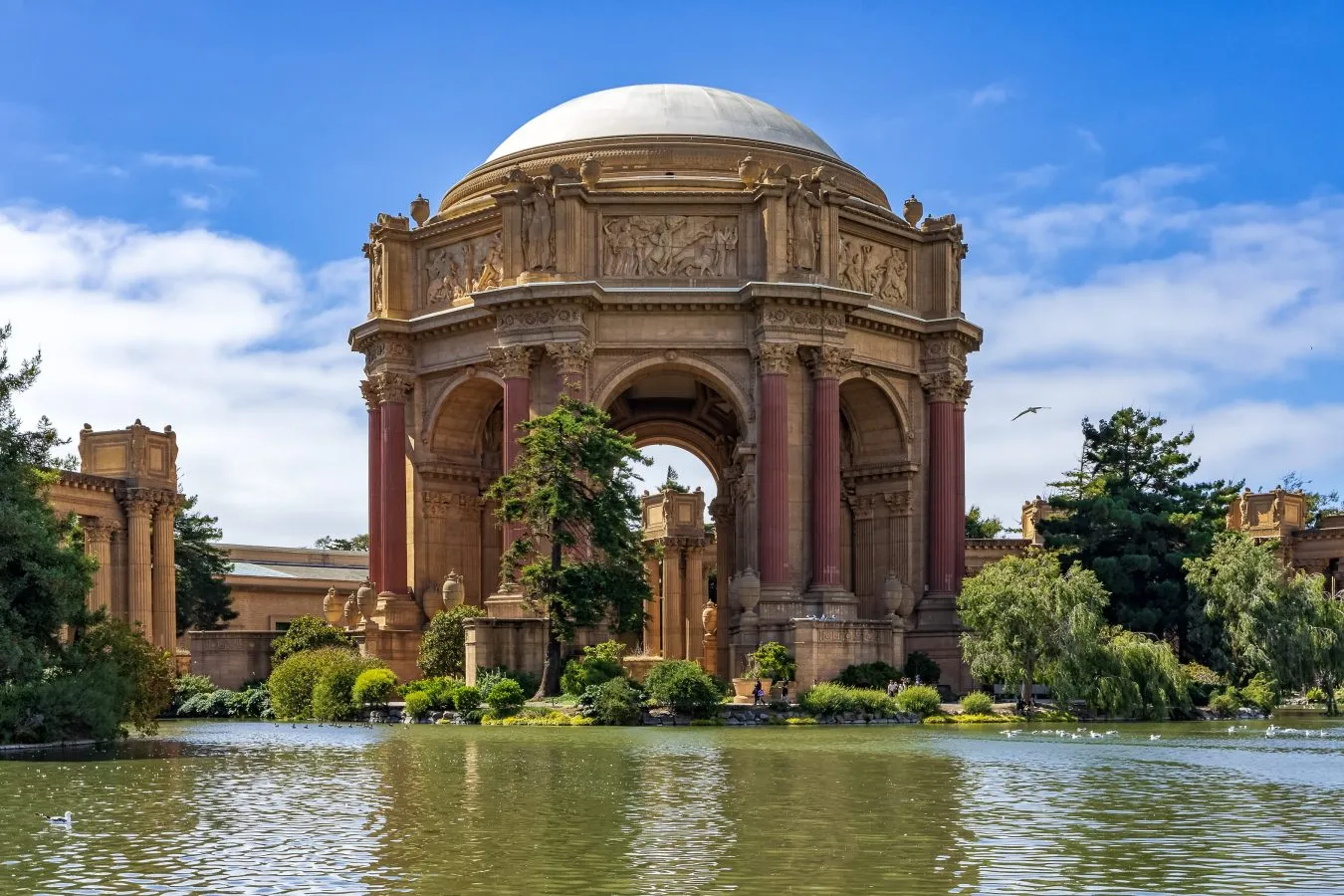 palace of fine arts as seen on a sunny day during a weekend getaway in san francisco ca