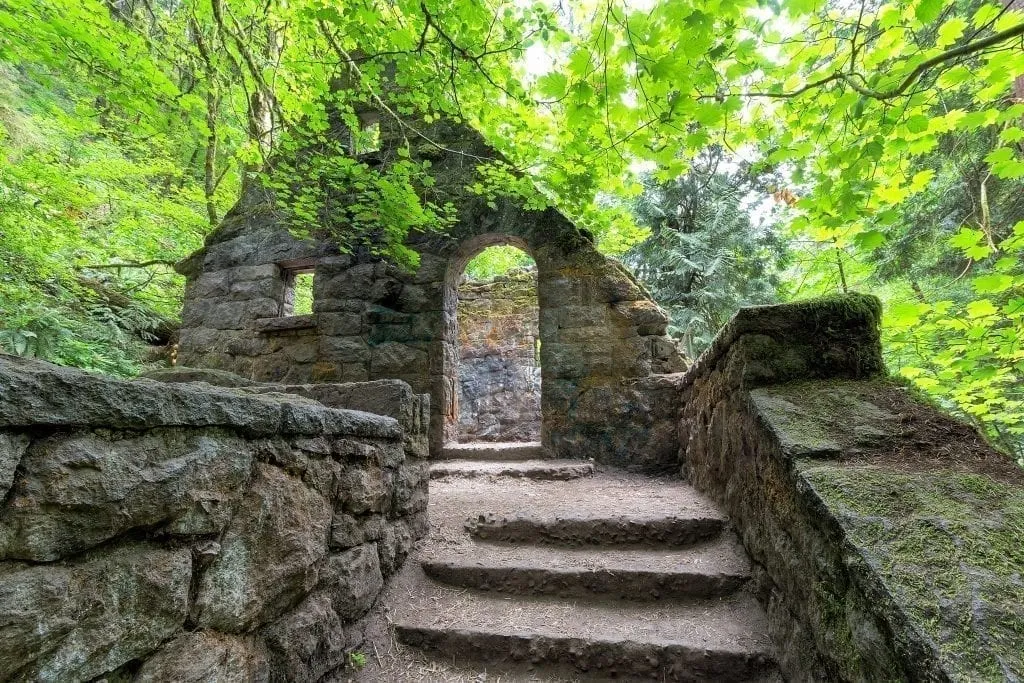 Entrance to the Witch's Castle in Forest Park, which you'll see during your long weekend in Portland itinerary