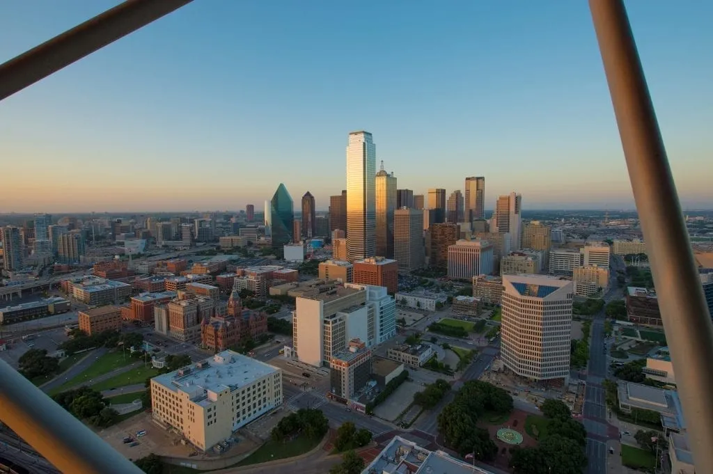 View of Dallas skyline from Reunion Tower, one of the best weekend destinations in Texas