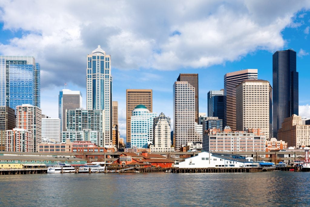 view of seattle skyline from across the water