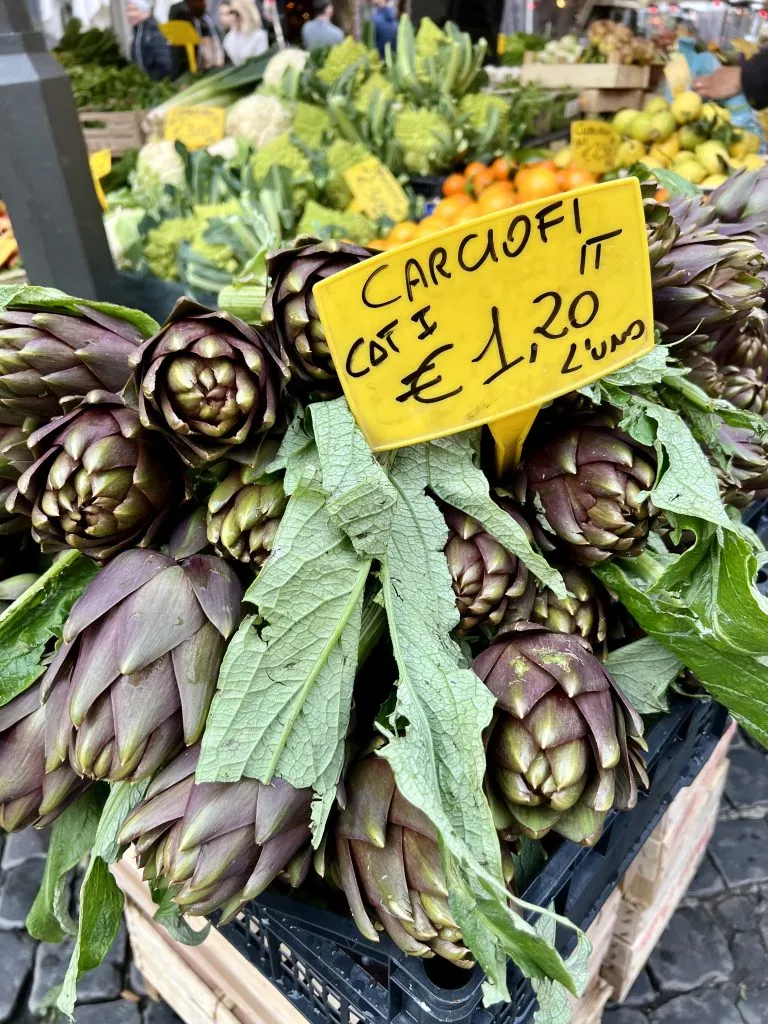 artichokes for sale in campo de fiori market rome italy