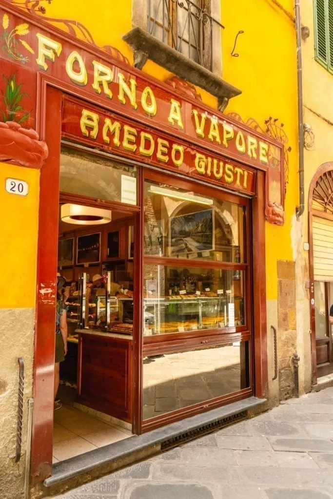 front facade of foccacia shop in lucca tuscany
