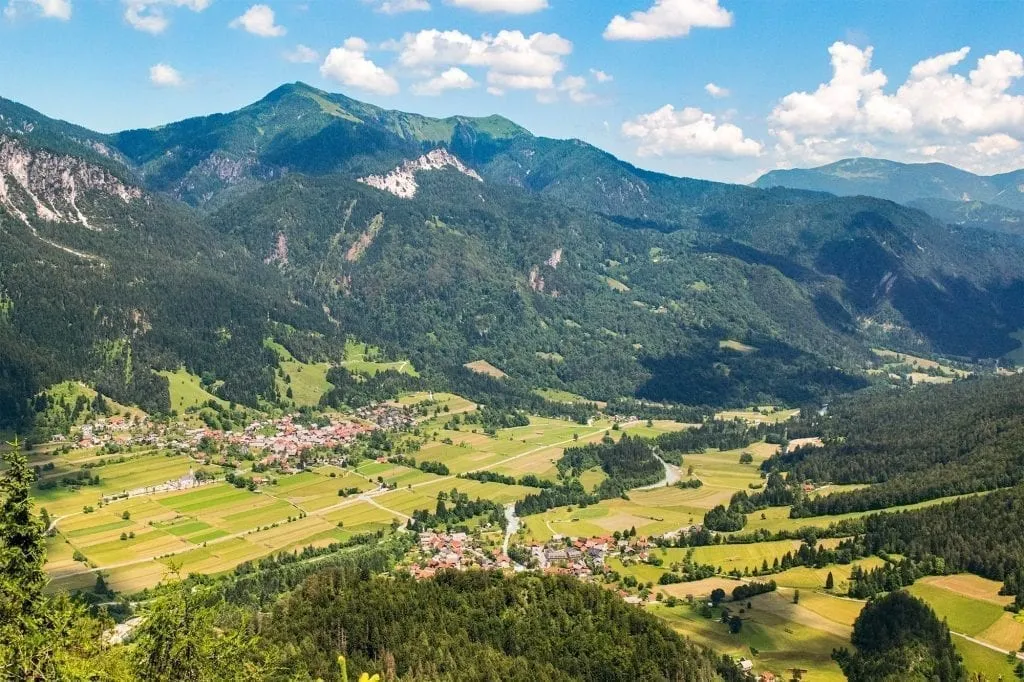 View of villages in Slovenia from above, as seen while hiking in Triglav National Park