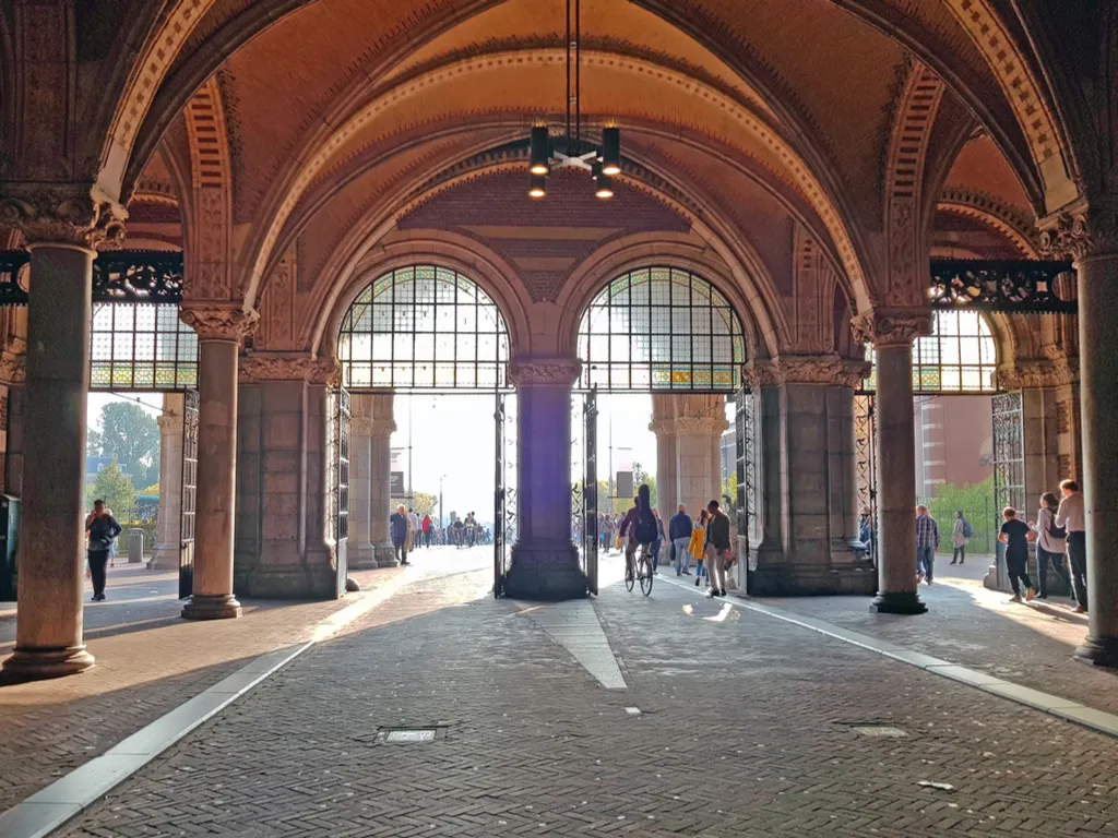 covered walkway near entrance to rijksmuseum, one of the best things to see in amsterdam