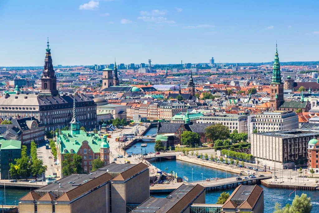 cityscape of copenhagen denmark from above on a sunny summer day