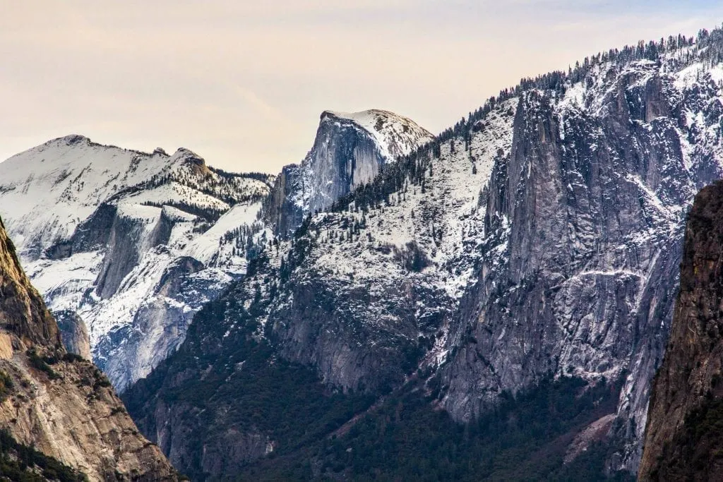 Yosemite Valley with a coating of snow in the mountains