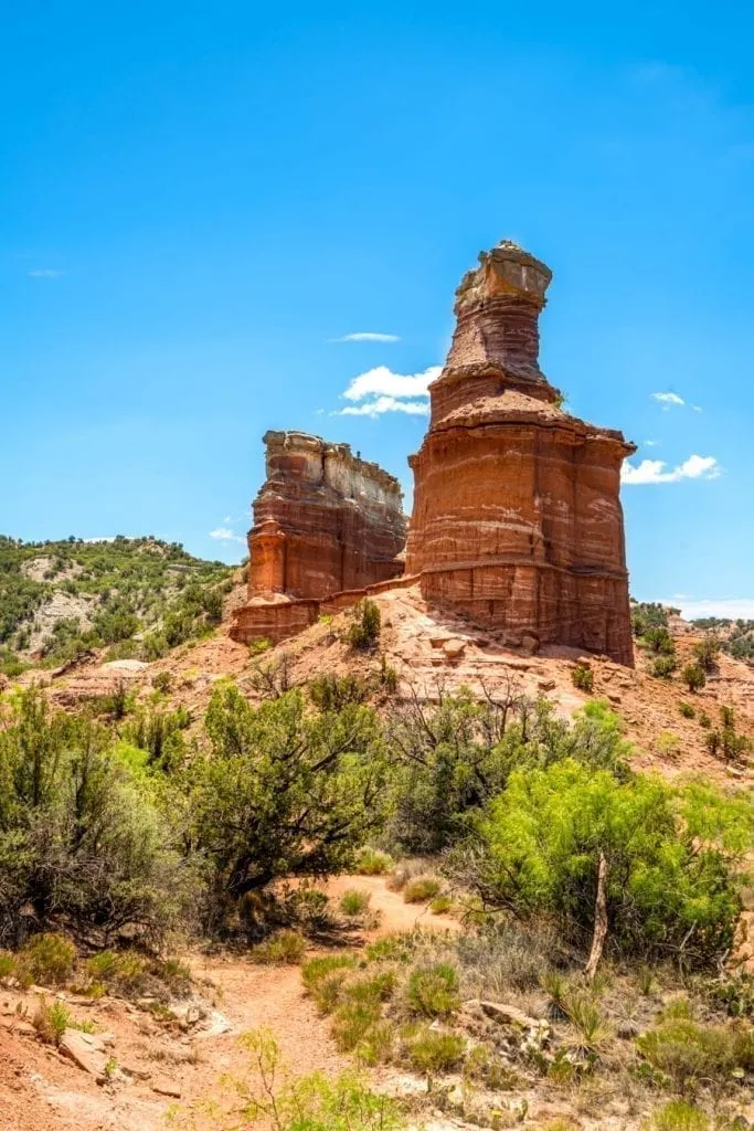 View of the Lighthouse formation in Palo Duro Canyon Texas from afar