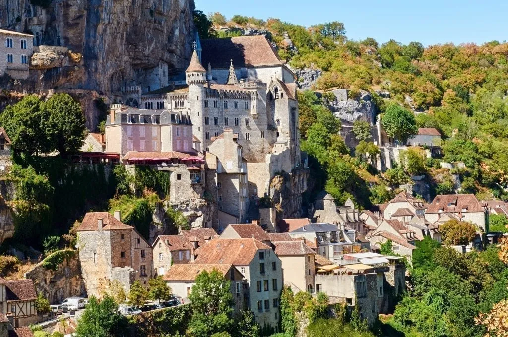 View of Rocamadour, one of the prettiest villages in France, built into a cliffside