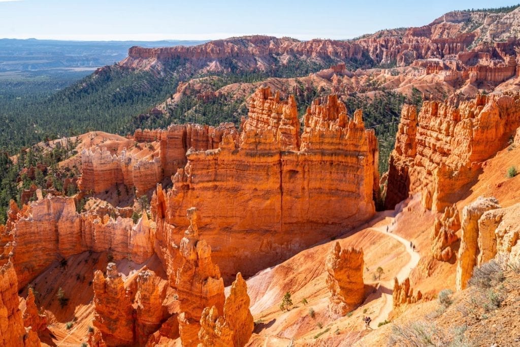 View of Bryce Canyon hoodoos from above on a clear day