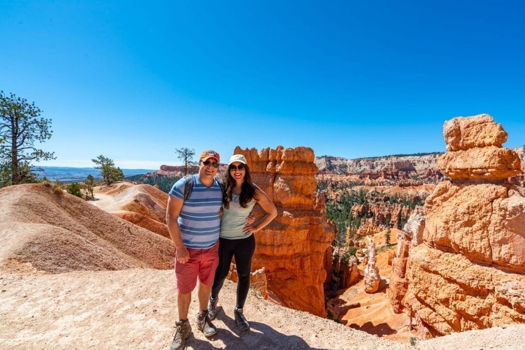 kate storm and jeremy storm hiking in bryce canyon national park on a utah mighty five road trip