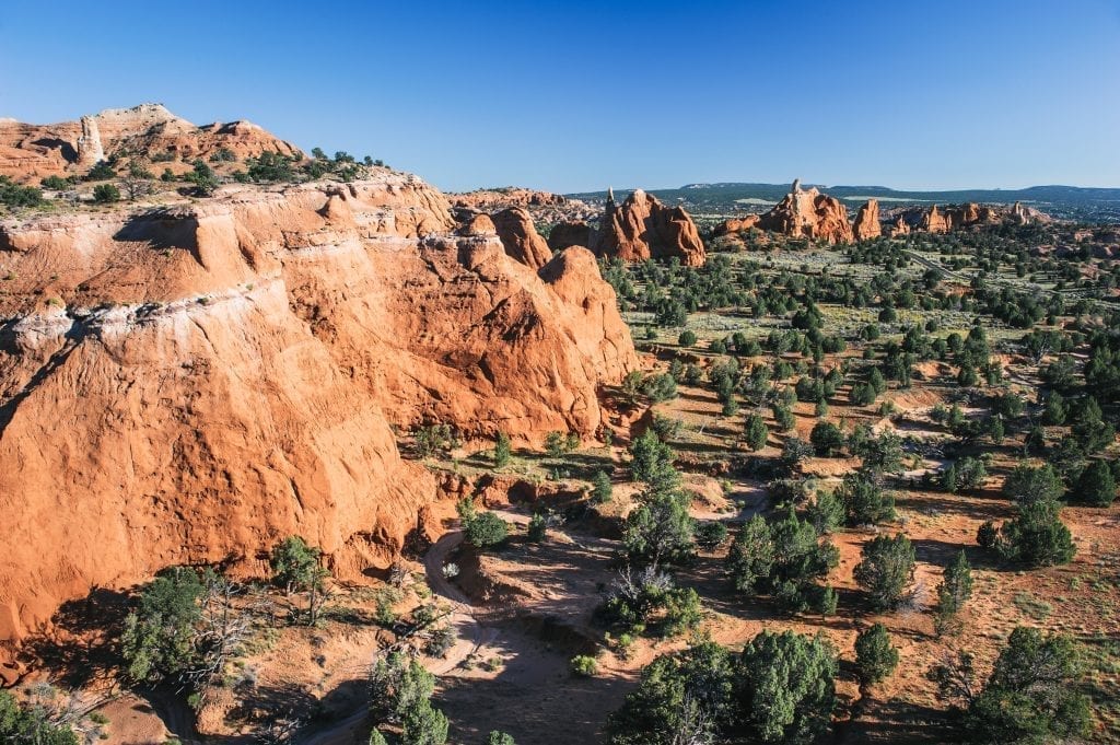 Kodachrome Basin State Park in Utah with a large orange rock formation on the left side of the photo