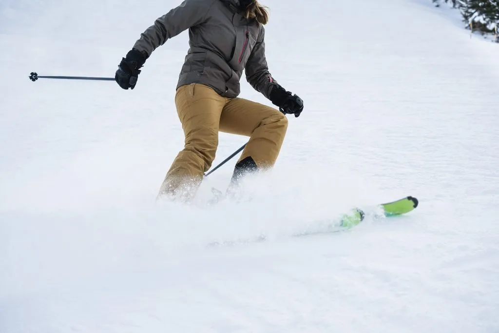 close up of a person skiing in utah