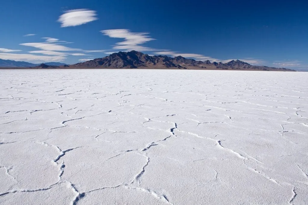 Bonneville Salt Flats under a blue sky, one of the best places to visit in Utah