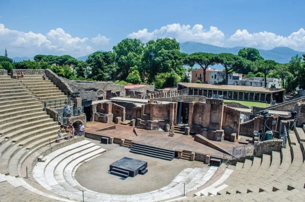 View of Roman amphitheater in Pompeii from above