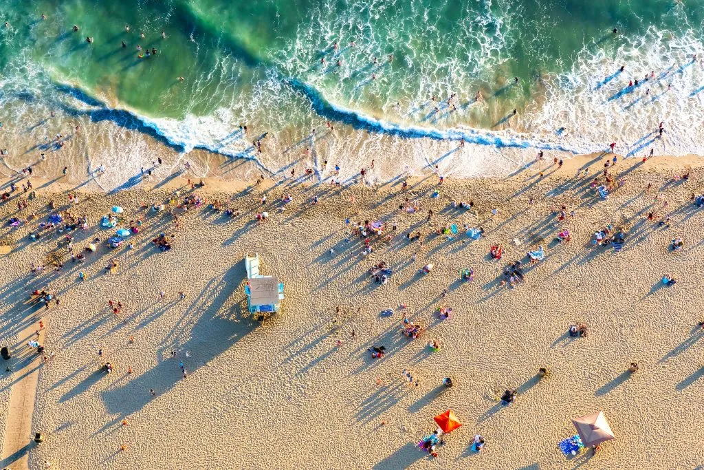 aerial view of santa monica beach near los angeles, one of the best places to vacation in the united states