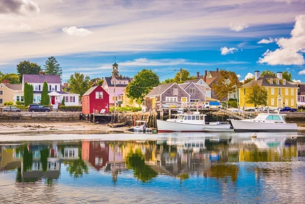 Harbor of Portsmouth NH as seen from across the water. Portsmouth is one of the best weekend getaways from Boston MA