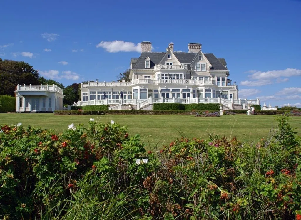 Mansion in Newport Rhode Island with lawn in the foreground