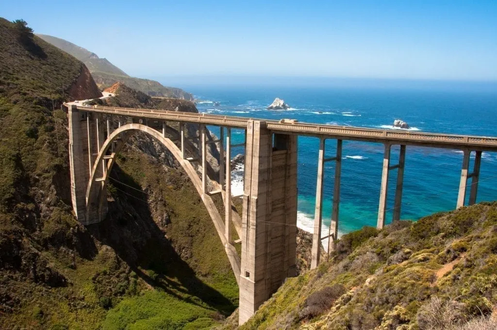 Bixby bridge as seen along highway 1 in california, one of the most iconic us west coast road trip stops