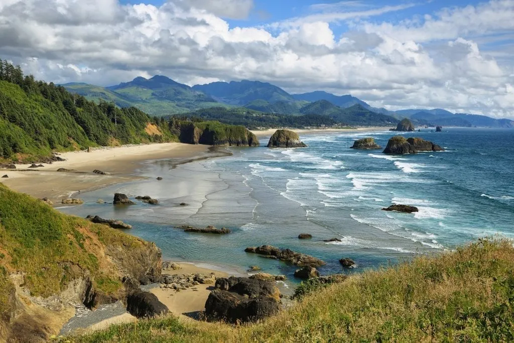 Cannon Beach Oregon as seen from above, one of the best stops on a west coast usa road trip itinerary