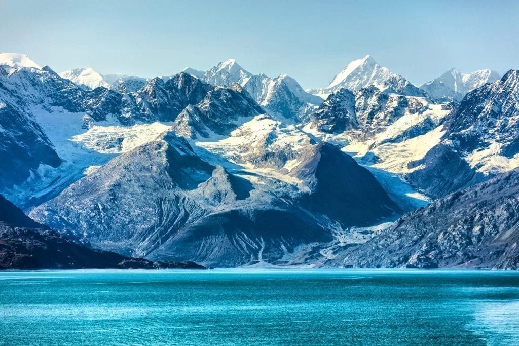 snowcapped mountains in alaska as seen fro the water