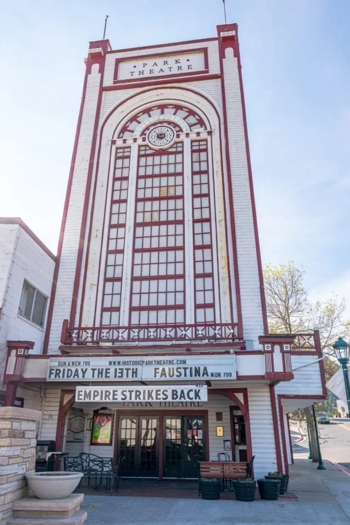 estes park theatre tower that is white and blue, one of the best things to see in estes park colorado