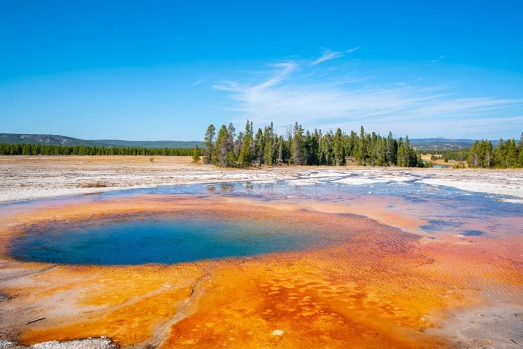 geothermal pool in yellowstone np, an amazing feature on a road trip plan usa