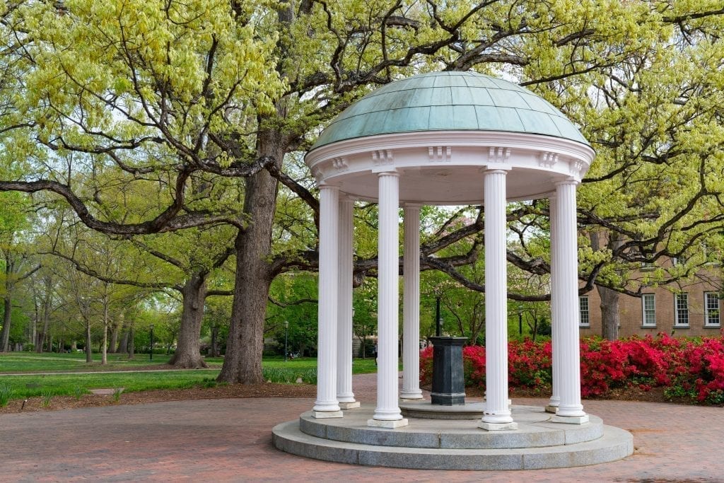 Stone gazebo in a garden in Chapel hill, one of the most romantic places to visit in NC