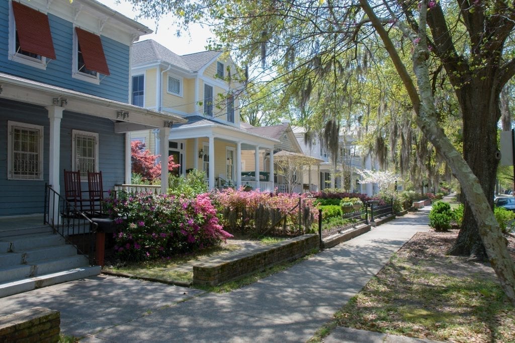 Historic 5th street in Wilmington NC in the spring, one of the best NC romantic getaways