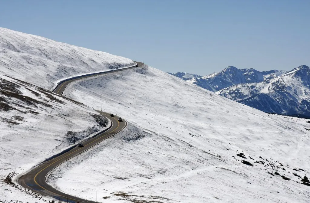 trail ridge road in rocky mountain np in february surrounded by snow