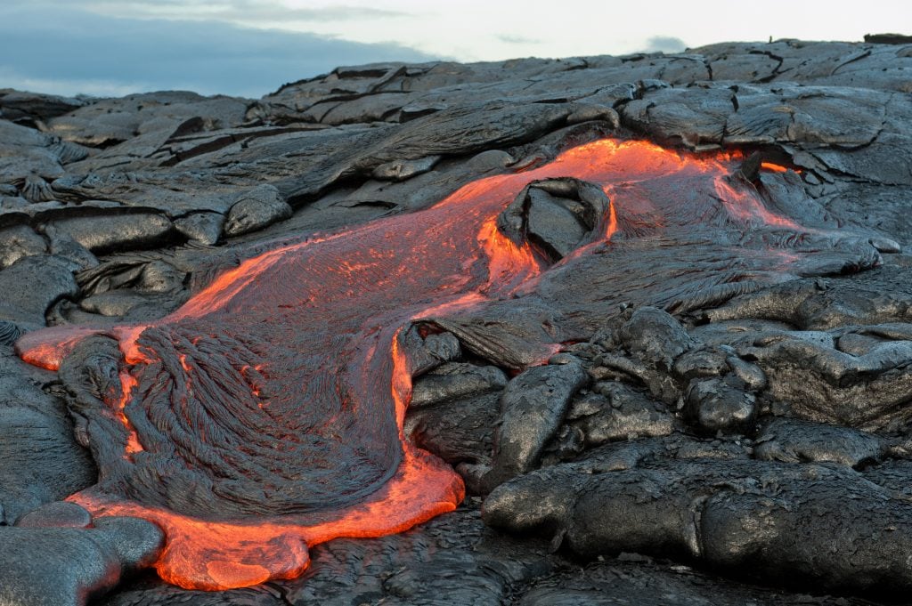 lava flow at volcanoes national park hawaii