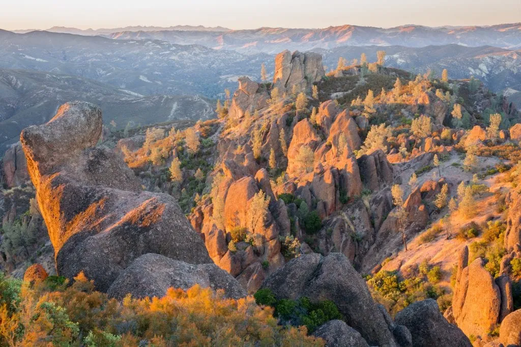 pinnacles national park as seen from above at sunset, one of the most beautiful national parks in usa