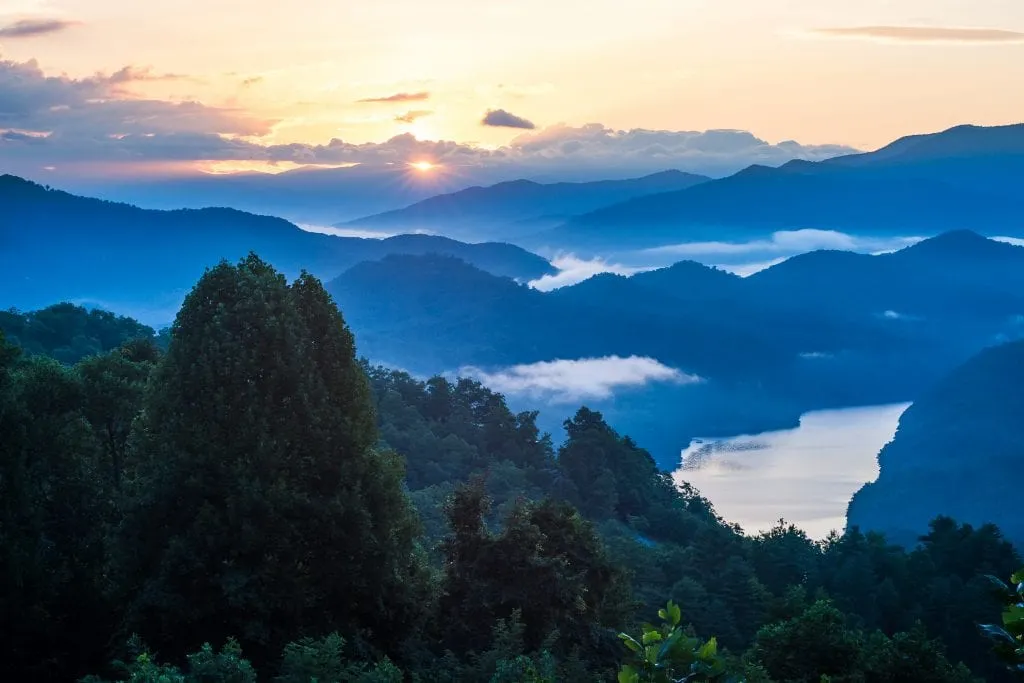 sunrise of great smoky mountains, one of the most beautiful national parks in the us