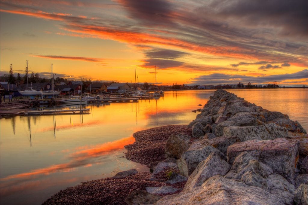 sunset over lake superior in grand marais minnesota