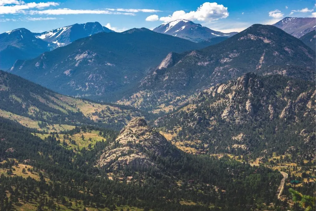 view of mountains and valley from prospect park in colorado estes park