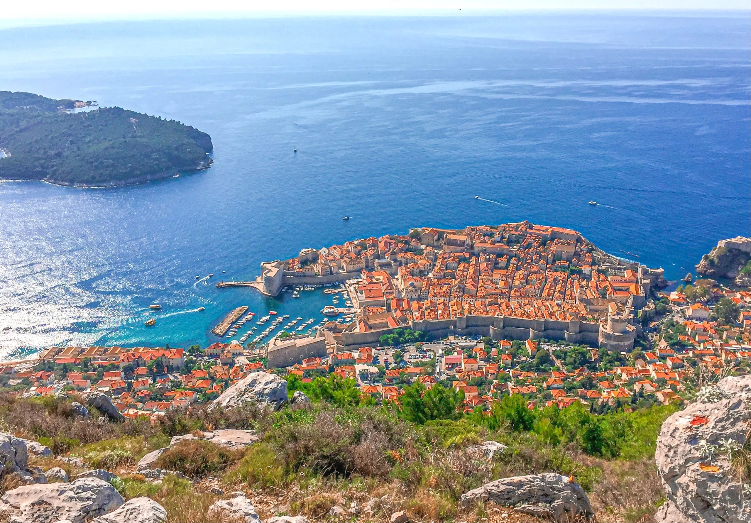 view of dubrovnik from far above on mount srd, one of the best places to visit in croatia