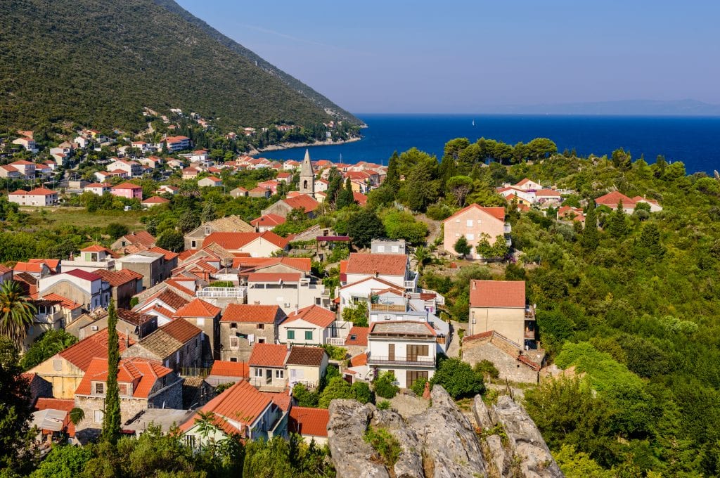 the small town of trpanj as seen from above