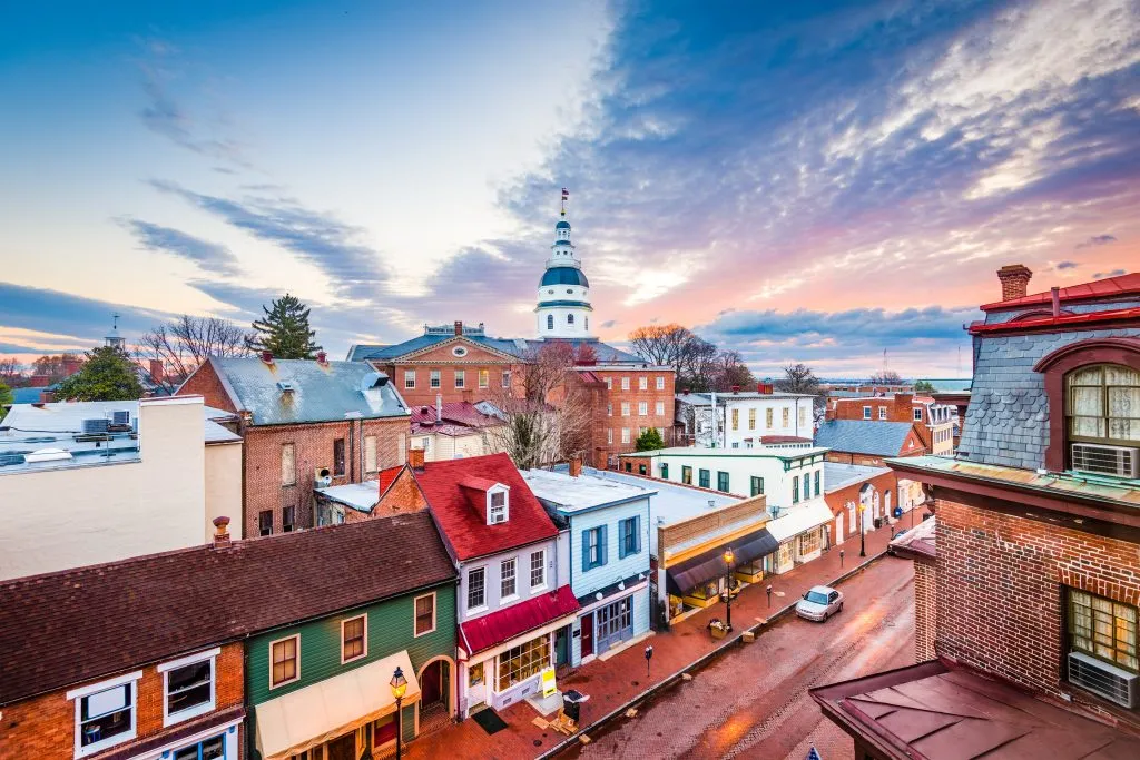 sunset over annapolis maryland rooftops, one of the best small towns in usa