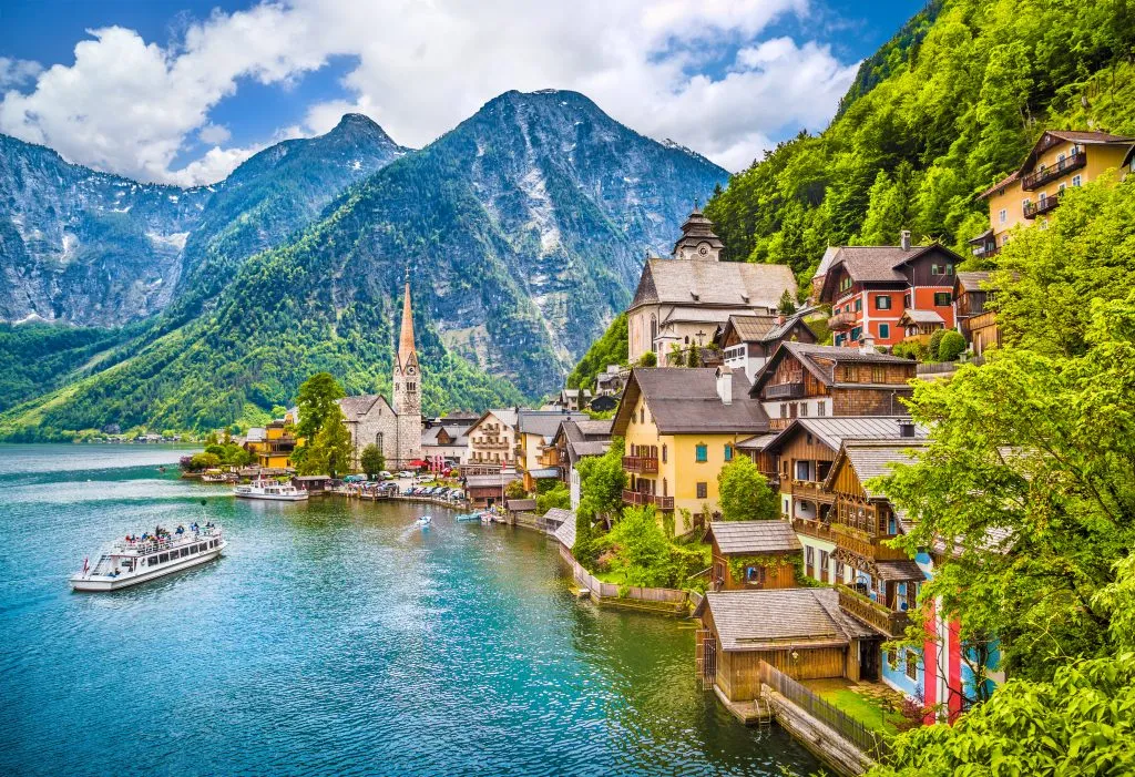 view of hallstatt austria from across the lake, one of the best places to visit in europe