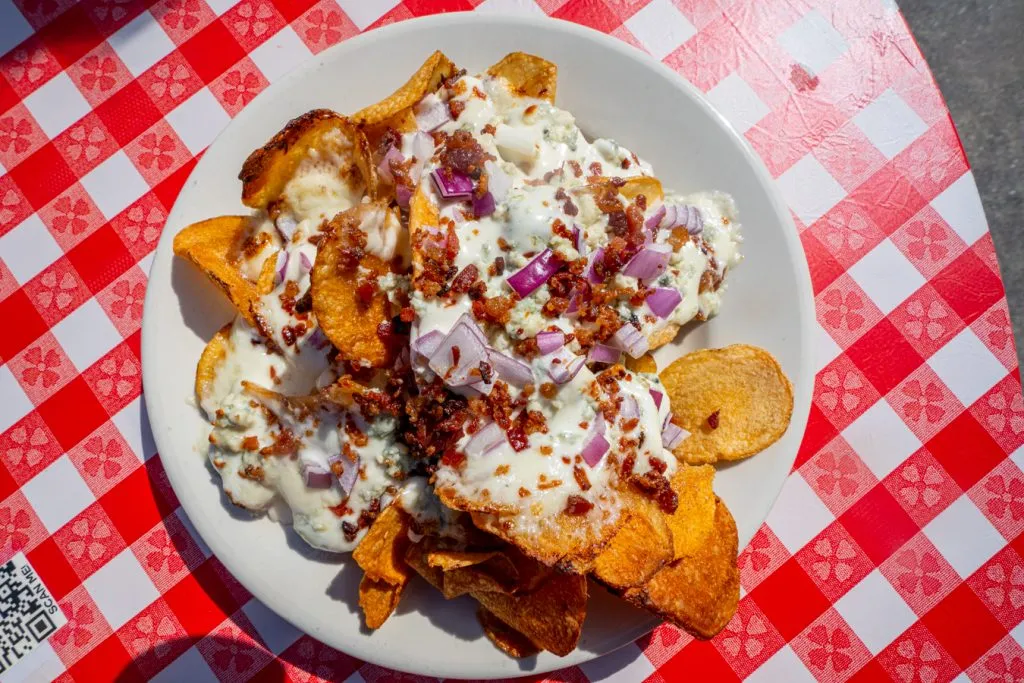 blue cheese potato chips at crystal beer parlor, one of the best places to eat in savannah georgia