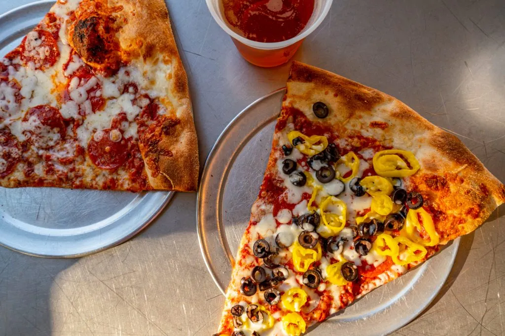 pizza slices at vinnie van gogos, one of the best cheap eats in savannah ga, as seen from above