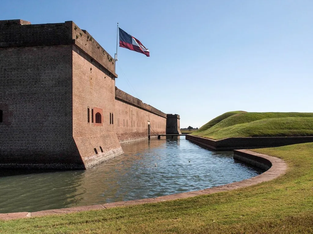 fort pulaski national monument with a moat around it, one of the best places to visit in georgia near savannah ga