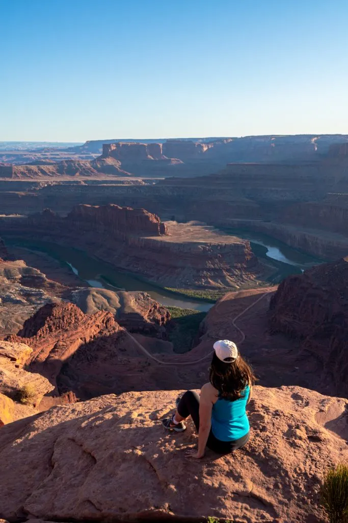 kate storm at dead horse point overlook at sunset