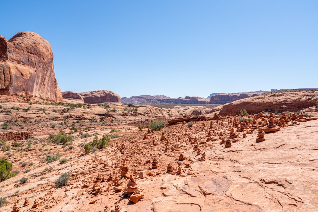 collection of cairns as seen along the trail in utah