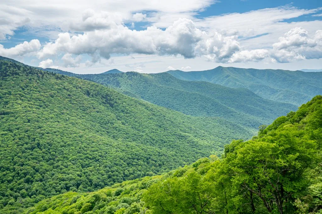 view of the blue ridge mountains from blue ridge parkway, one of the best things to do on a 3 day asheville weekend itinerary