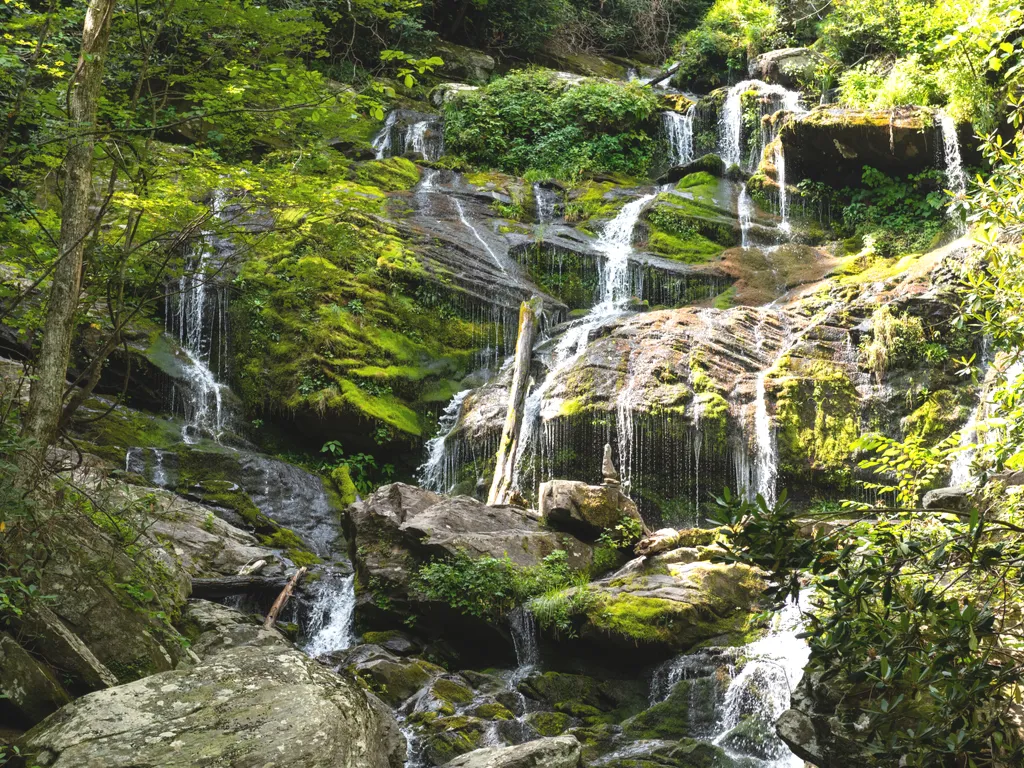 close up view of catawba falls asheville north carolina