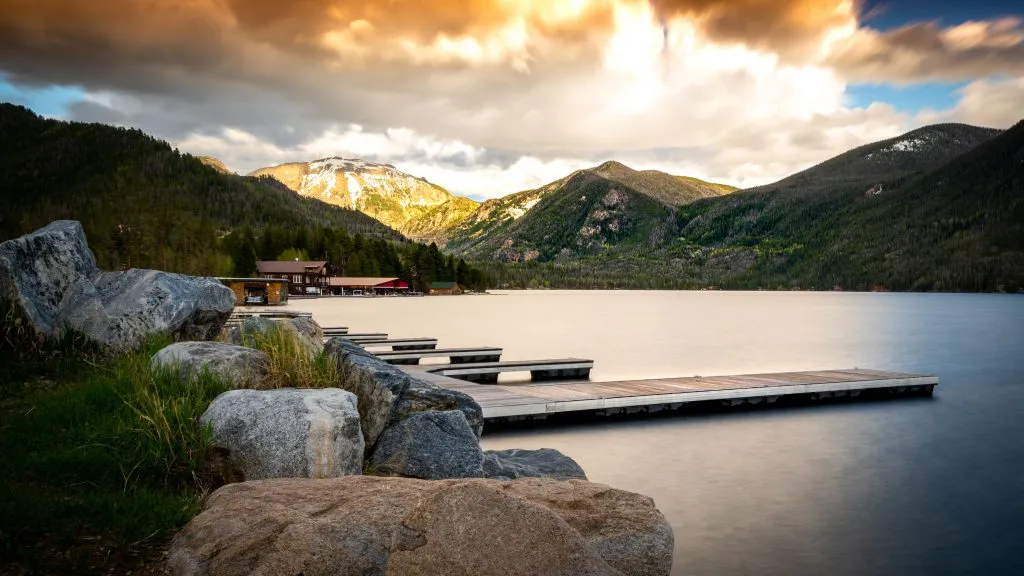 sunset near the docks in grand lake colorado vacation spots