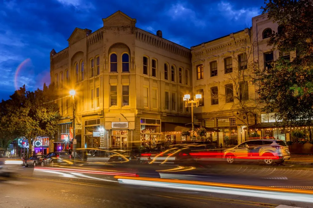 downtown asheville north carolina long exposure during blue hour