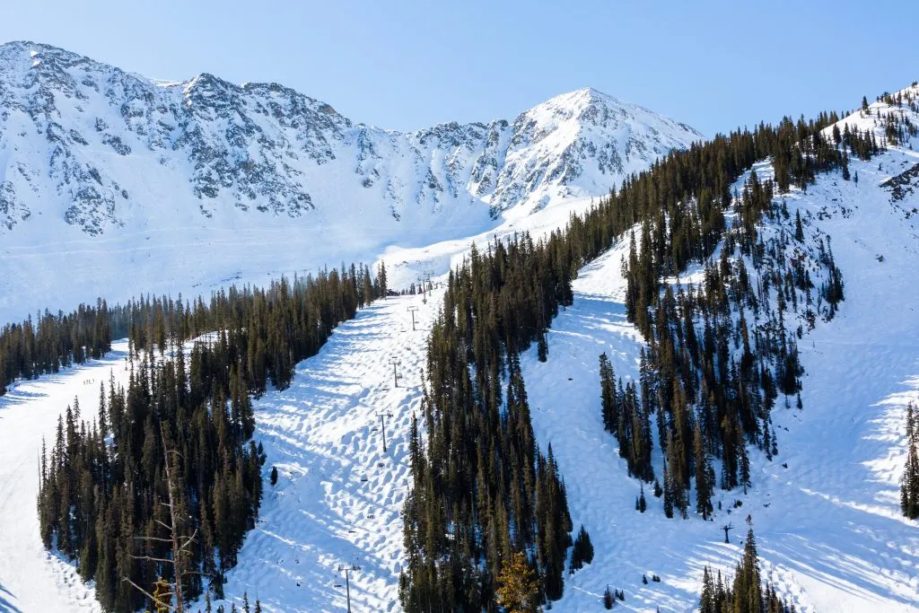 ski slopes covered in snow in vail colorado, one of the best vacation spots in colorado