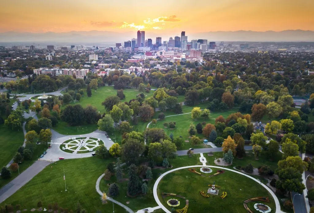 aerial view of denver from above, one of the best colorado places to visit